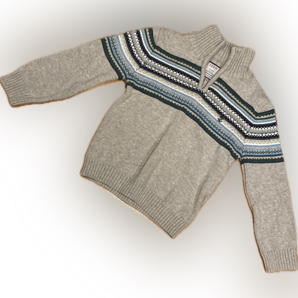 IZOD Kids 1/4 Zip Sweater with Colorful Knit Detailing Front Back Size 4/5 EUC